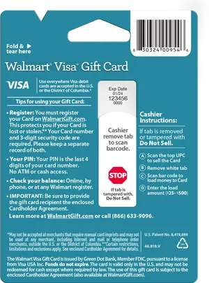 Walmart Visa Gift Card Instructions PNG image
