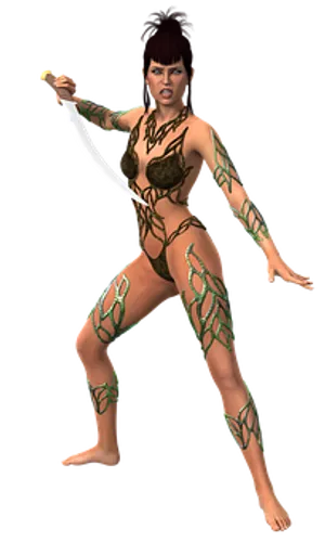 Warrior Woman With Swordand Tattoos