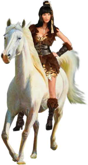 Warrior Womanon White Horse PNG image