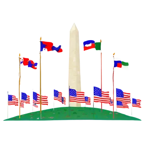 Washington Monument Flanked By U.s. Flags Png Dor PNG image