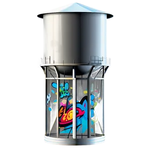 Water Tower With Graffiti Art Png Qyg PNG image