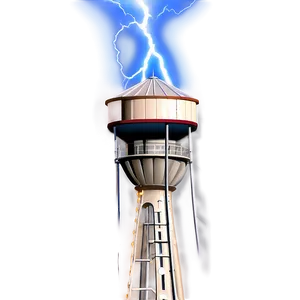 Water Tower With Lightning Strike PNG Wob38