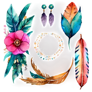 Watercolor Boho Chic Elements PNG Bra