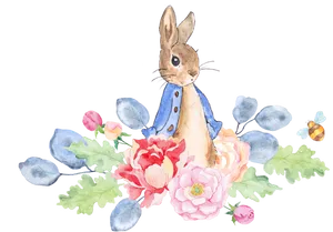 Watercolor Bunny Floral Arrangement PNG image