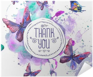 Watercolor Butterflies Thank You Card PNG image