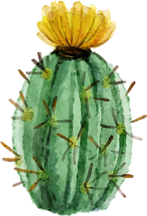 Watercolor Cactuswith Yellow Flower PNG image