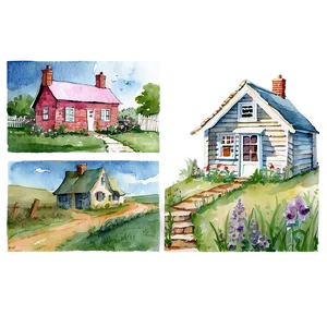 Watercolor Cottage Art Png 06202024 PNG image