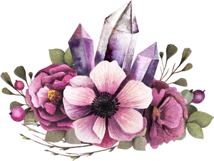 Watercolor_ Crystal_ Floral_ Arrangement PNG