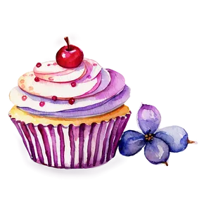 Watercolor Cupcake PNG Mru PNG