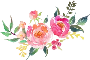 Watercolor Floral Arrangement Pink Roses PNG image