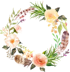 Watercolor_ Floral_ Wreath_with_ Feathers.png PNG image