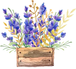 Watercolor Lavenderin Wooden Box PNG image