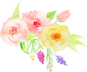 Watercolor Pinkand Yellow Flowers Artwork PNG image