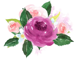Watercolor Purple Flower Arrangement PNG image