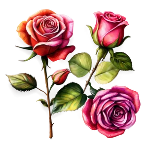 Watercolor Roses Art PNG Phu