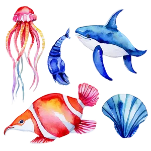 Watercolor Sea Creatures PNG 05032024