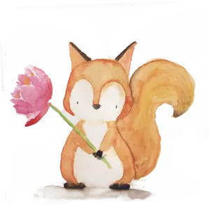 Watercolor Squirrelwith Flower