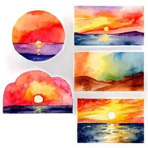Watercolor Sunsets And Sunrises PNG 05032024