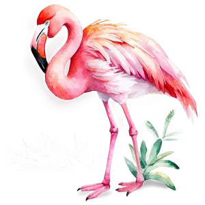 Watercolor Tropical Flamingo Scene PNG 41