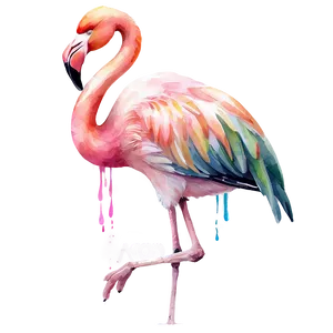 Watercolor Tropical Flamingo Scene PNG Wji