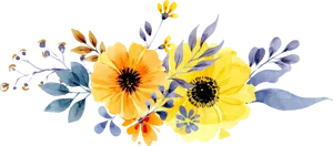 Watercolor Yellow Flowers Arrangement PNG image
