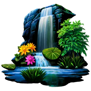 Waterfall And Blooming Flowers Png Vyy1 PNG image
