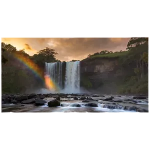 Waterfall And Rainbow At Sunset Png 05212024 PNG image