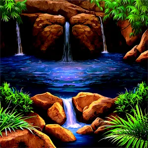 Waterfall And River Junction PNG 05212024