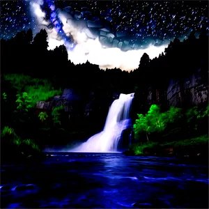 Waterfall And Starry Night Sky Png Mem16 PNG image