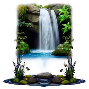 Waterfall And Wildlife Scene Png Dqp PNG image