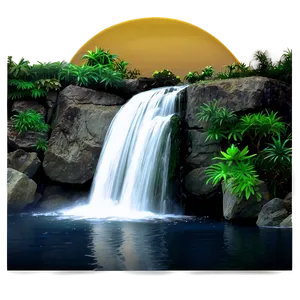 Waterfall By The Moonlit Night PNG Vsm65