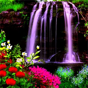Waterfall In Bloom With Wildflowers PNG Asx PNG