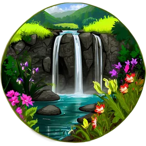 Waterfall In Bloom With Wildflowers PNG Fid67 PNG