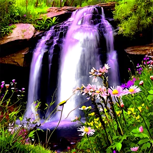 Waterfall In Bloom With Wildflowers PNG Txa PNG