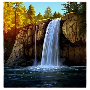 Waterfall In Golden Hour Light PNG 05212024 PNG