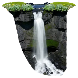 Waterfall In Volcanic Landscape PNG Axg