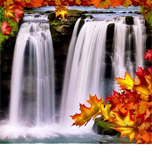 Waterfall Through Autumn Leaves Png Fhu PNG image
