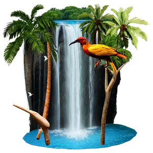 Waterfall With Birds Flying Over PNG Cgt21 PNG
