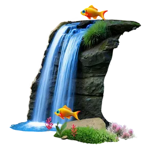 Waterfall With Colorful Fish Png 05212024 PNG image