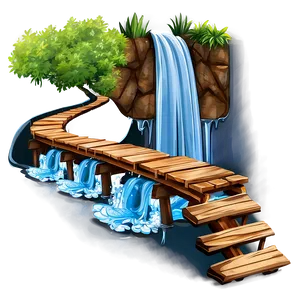 Waterfall With Wooden Bridge Png Gsd PNG image