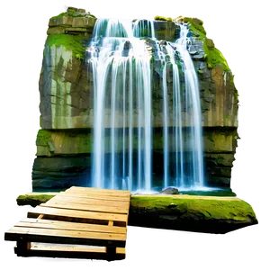 Waterfall With Wooden Bridge PNG Vgm