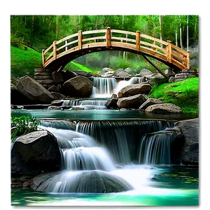 Waterfall With Wooden Bridge Png Yno54 PNG image