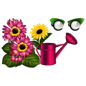 Watering Can And Flowers PNG Vsk
