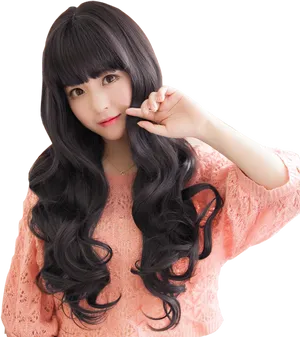 Wavy_ Hair_ Style_ Fashion_ Model PNG image