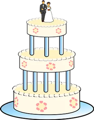 Wedding Cake With Bride And Groom Figurines PNG image