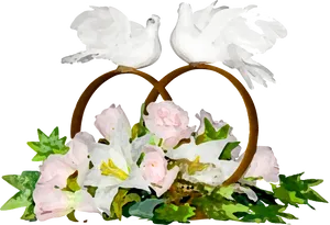 Wedding Dovesand Roses Artwork PNG image