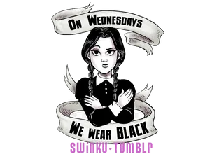 Wednesday Addams Black Outfit Motto PNG image