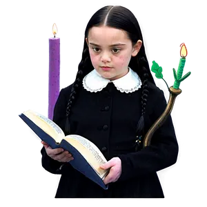 Wednesday Addams Candlelit Reading Png Bfi PNG image