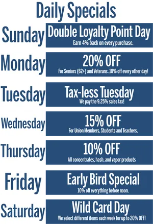 Weekly Discounts Schedule PNG image