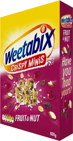 Weetabix Crispy Minis Fruitand Nut Cereal Box PNG image